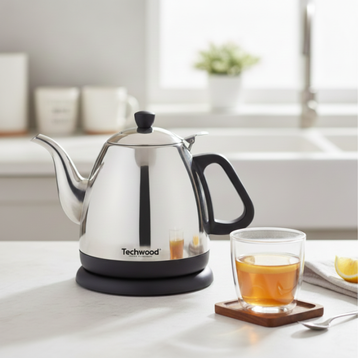 Bouilloire Techwood 0,8L Finition Chrome - Sans Fil & Inox