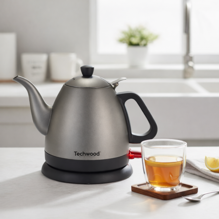 Bouilloire Techwood 1L Finition Chrome - Sans Fil & Inox