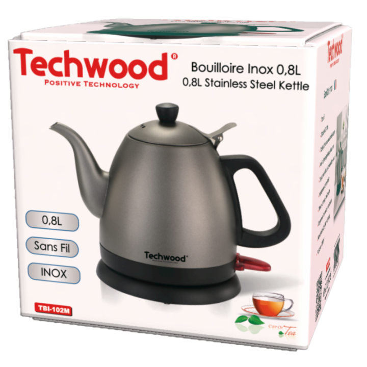 Bouilloire Techwood 1L Finition Chrome - Sans Fil & Inox