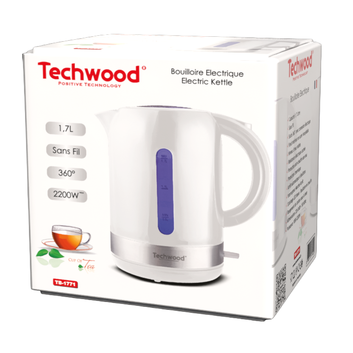 Bouilloire Électrique Techwood 1,7L - Sans Fil & Inox