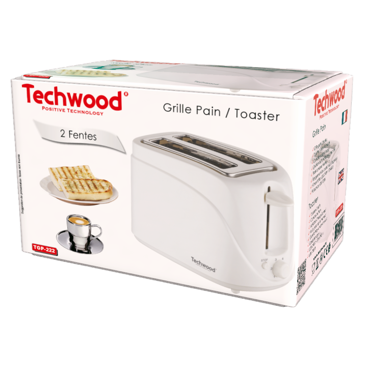 Grille-Pain Techwood 2 Fentes 700W | Contrôle de Brunissage & Tiroir Ramasse-Miettes