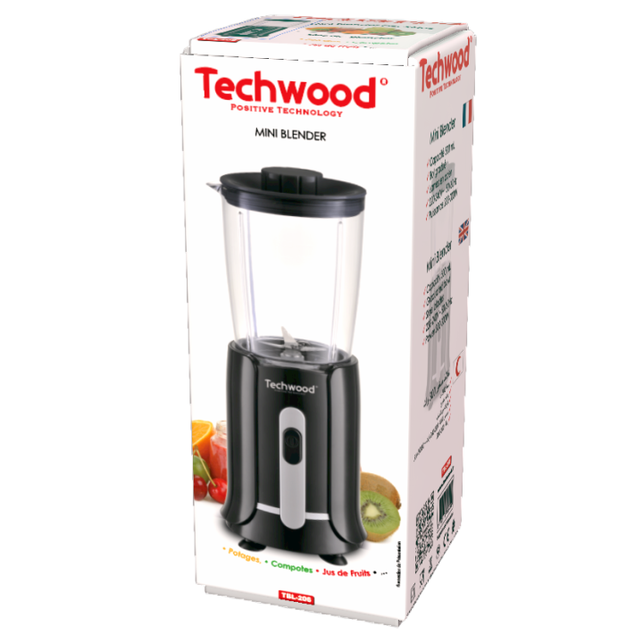 Mini Blender Techwood 500ml - Mixeur Compact Inox 300W