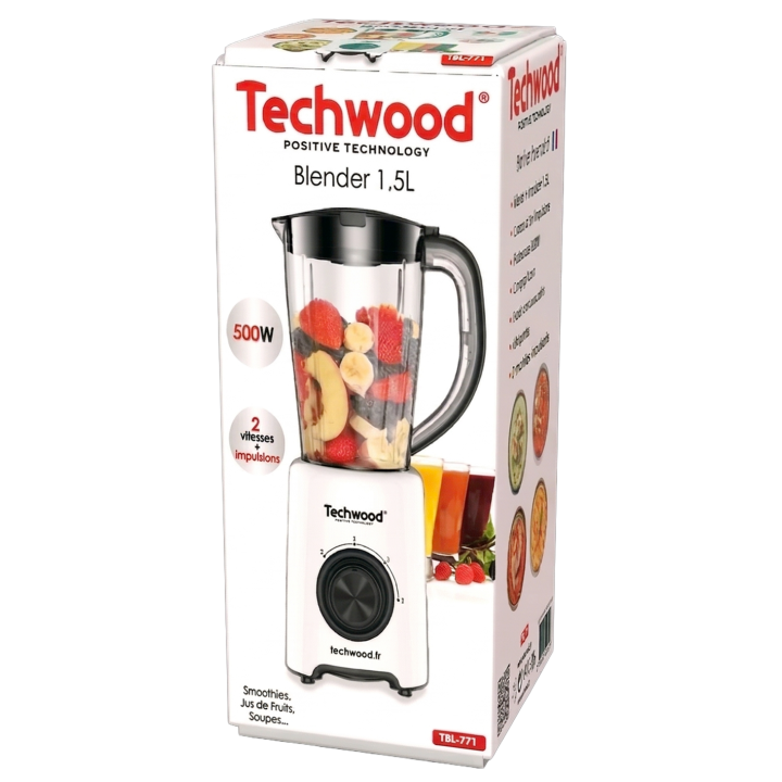 Blender Techwood 500W - Bol 1,5L & Lames Inox