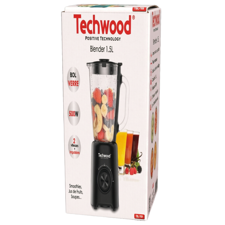 Blender Techwood 500W - Bol en Verre 1,5L