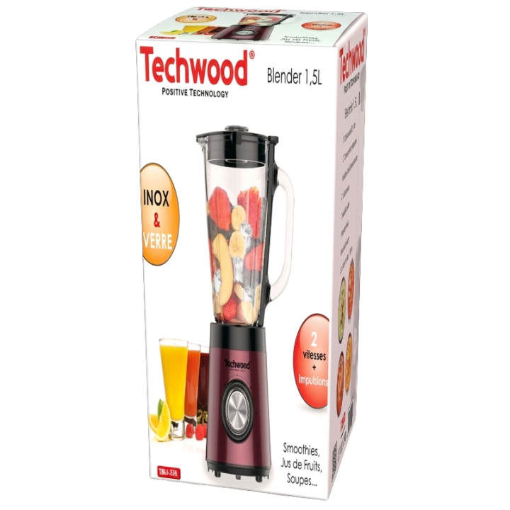 Blender Techwood 500W Bol en Verre 1,5L | Glace Pilée