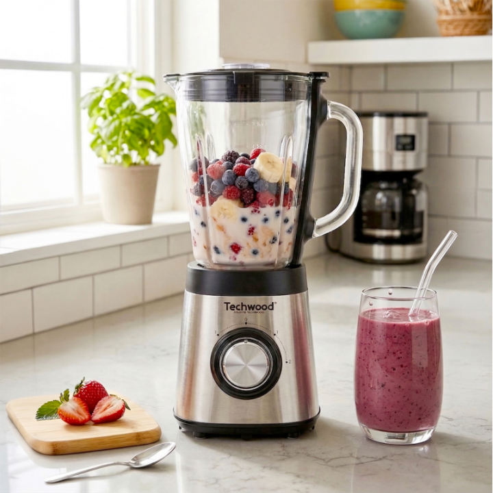 Blender Techwood 500W - Bol Verre 1,5L | Spécial Glace Pilée