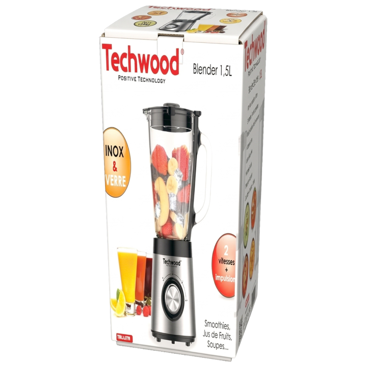 Blender Techwood 500W - Bol Verre 1,5L | Spécial Glace Pilée