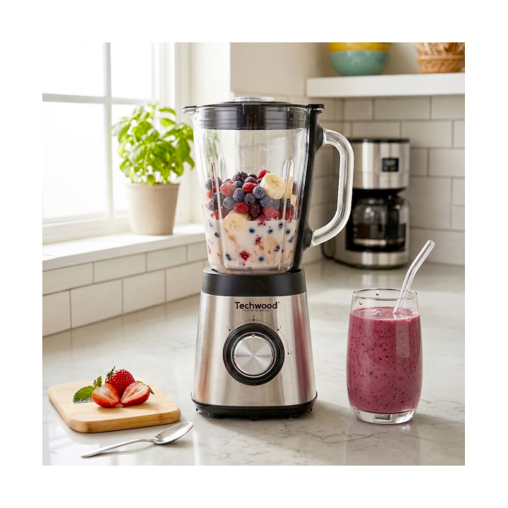 Blender Techwood 500W - Bol Verre 1,5L | Spécial Glace Pilée
