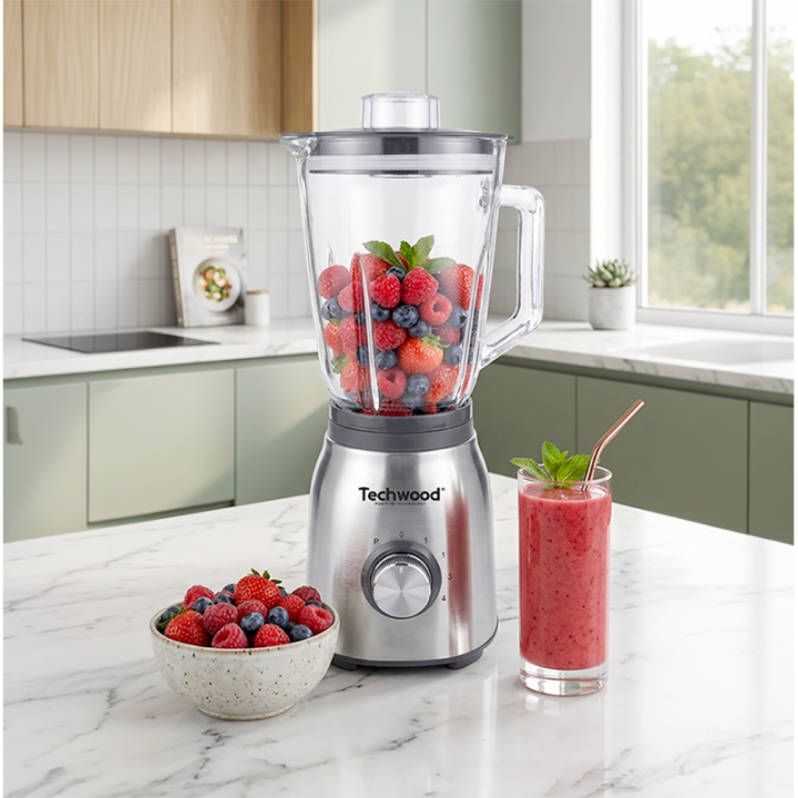 Blender Techwood Bol Verre 1,5L - 1250W Spécial Glace Pilée