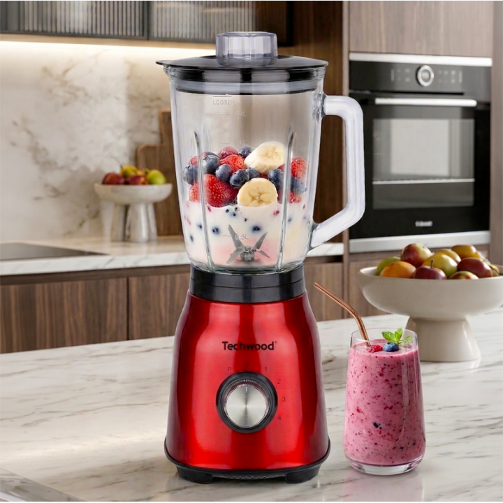 Blender Techwood 500W - Bol Verre 1,5L | Spécial Glace Pilée