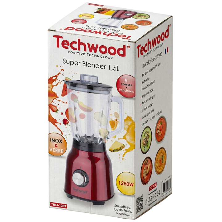 Blender Techwood 500W - Bol Verre 1,5L | Spécial Glace Pilée