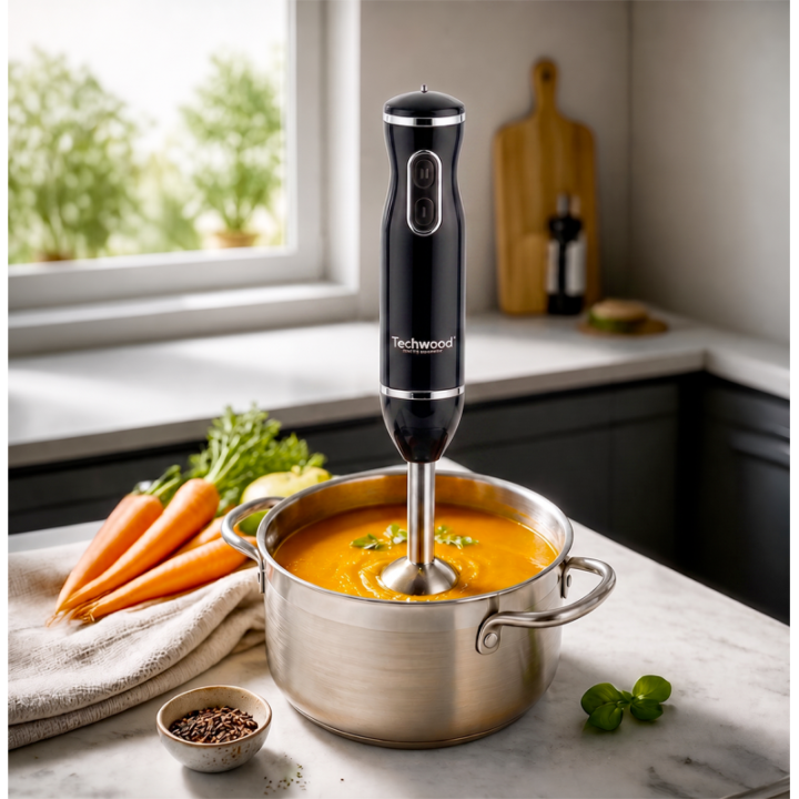 Mixeur 3 en 1 600W – Plongeur, fouet & hachoir avec pied inox