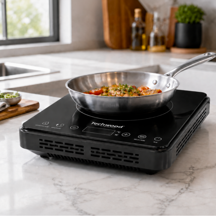 Plaque Induction Techwood 2000W | Cristal Noir & Tactile