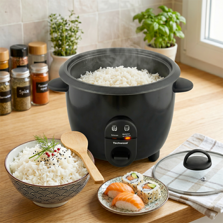 Cuiseur à Riz Techwood 1L – Cuve Amovible Anti-Adhérente & Maintien au Chaud