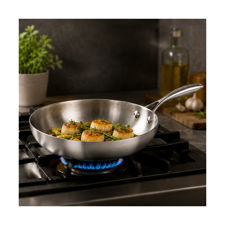 Poêle Acier Inoxydable 24cm - Tous Feux & Induction - 1,6L