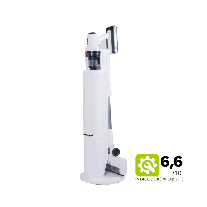 Upright vacuum cleaner with charging and cleaning station