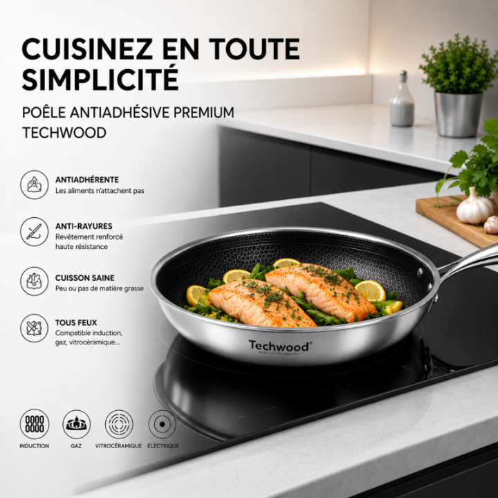 Poêle Inox 20cm Nid d'Abeille Anti-Adhésive - Techwood