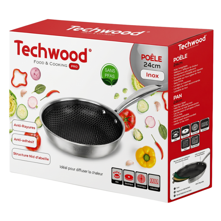 Poêle Inox 24 cm Nid d'Abeille Anti-Adhésive | Tous Feux