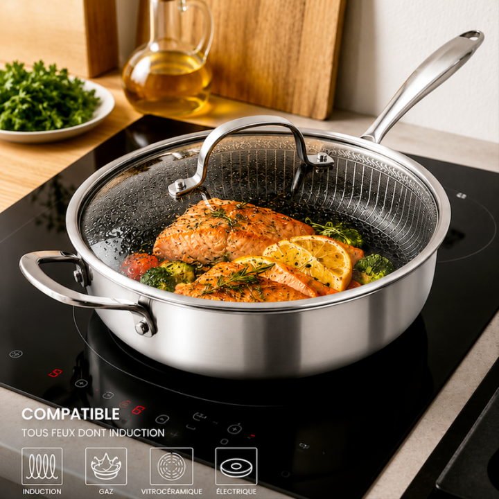 Sauteuse Inox 24cm Nid d'Abeille Anti-Adhésive - Techwood