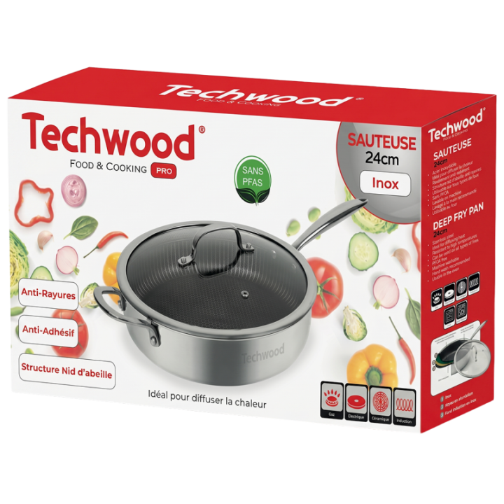 Sauteuse Inox 24cm Nid d'Abeille Anti-Adhésive - Techwood