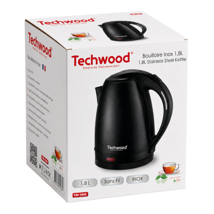 Bouilloire Électrique Sans Fil Techwood 1,8L - 1500W
