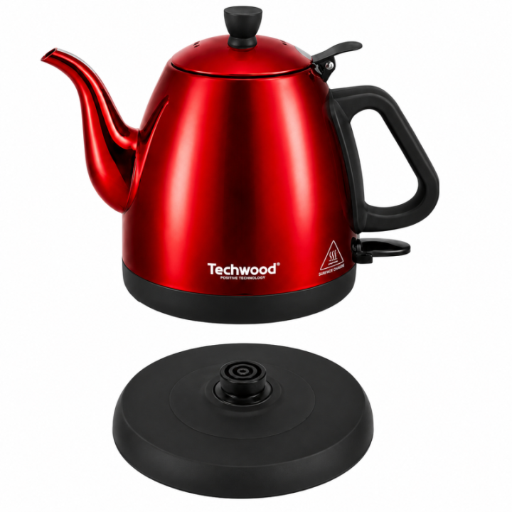 Bouilloire Techwood 1L Finition Chrome rouge - Sans Fil & Inox